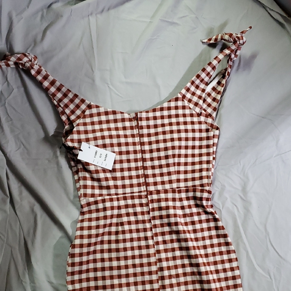 Unique Vintage XL/14 Brown And White Plaid Dress with Matching Belt! - Picture 7 of 11